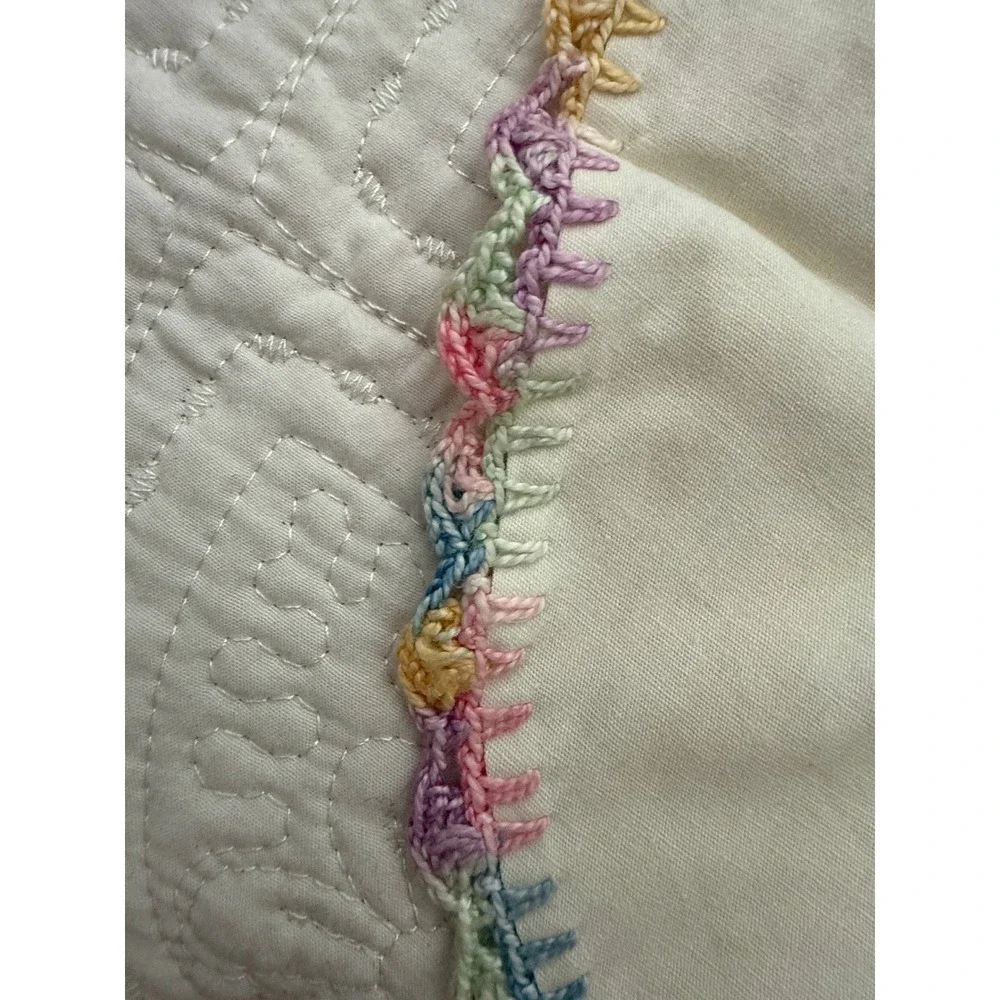 Vintage Hand Embroidered Parakeet Doily DresserScarf Crocheted Edge Cottagecore‎